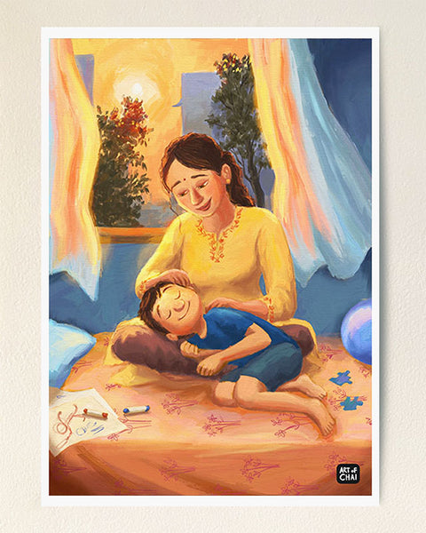 Sleeping on Mom's lap - Art Print